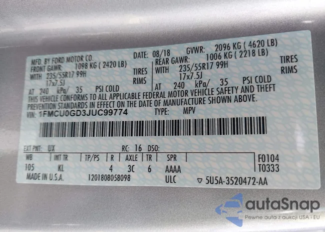 1FMCU0GD3JUC99774: 42817282