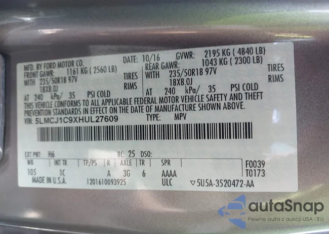 5LMCJ1C9XHUL27609: 42816645