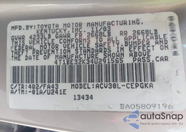 4T1BE32K34U291565: 42818319