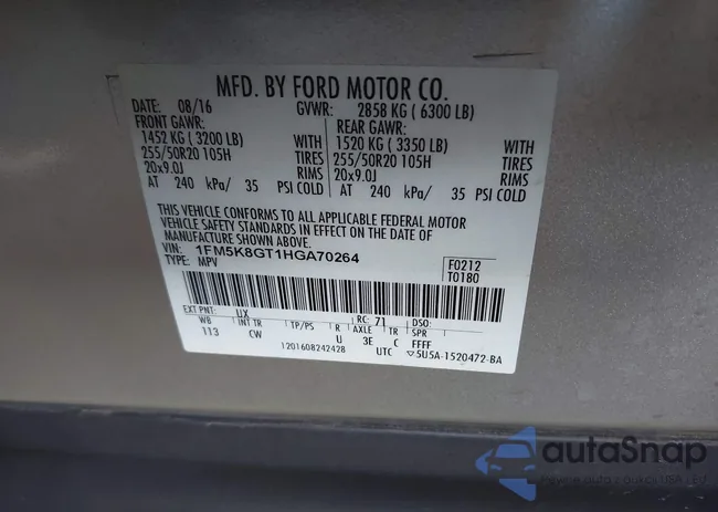 1FM5K8GT1HGA70264: 42818411