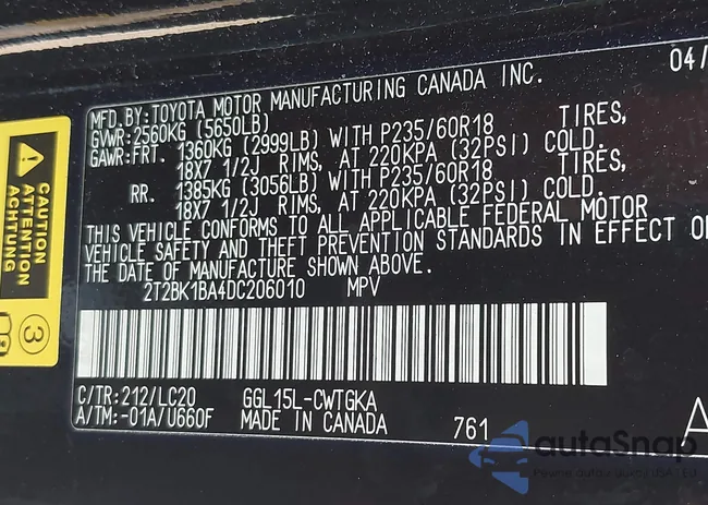 2T2BK1BA4DC206010: 42817547