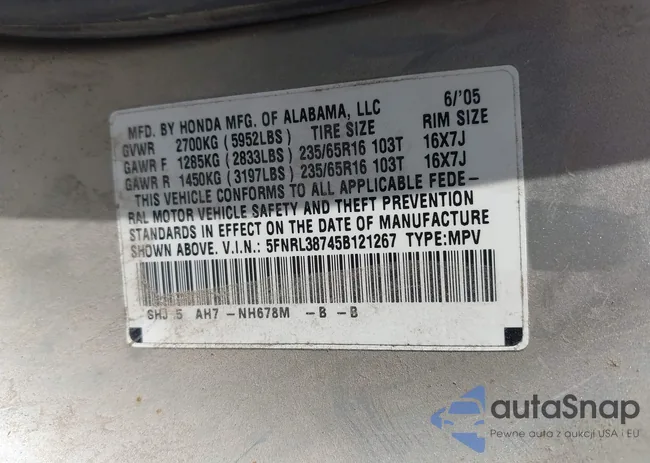 5FNRL38745B121267: 42819246