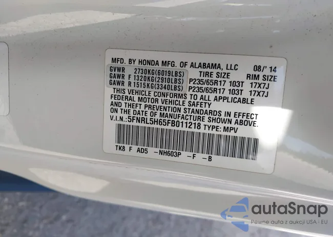 5FNRL5H65FB011218: 42819252