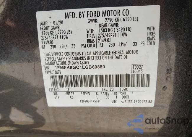 1FM5K8GC1LGB60880: 42819342