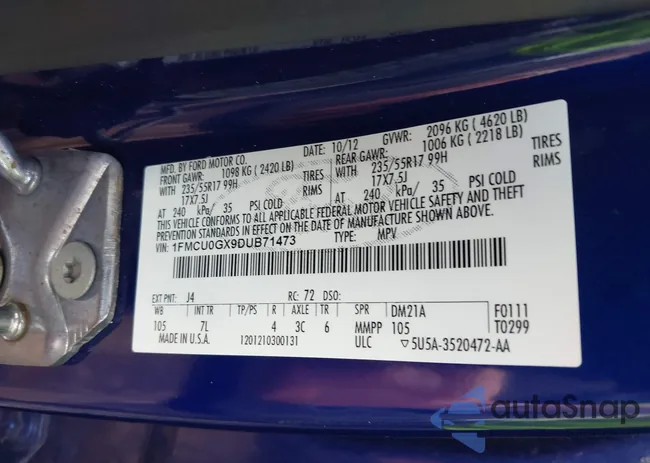 1FMCU0GX9DUB71473: 42818543