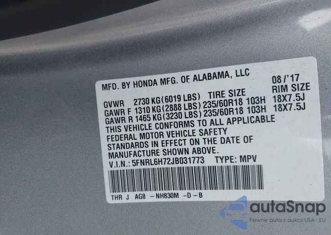 5FNRL6H72JB031773: 42818798