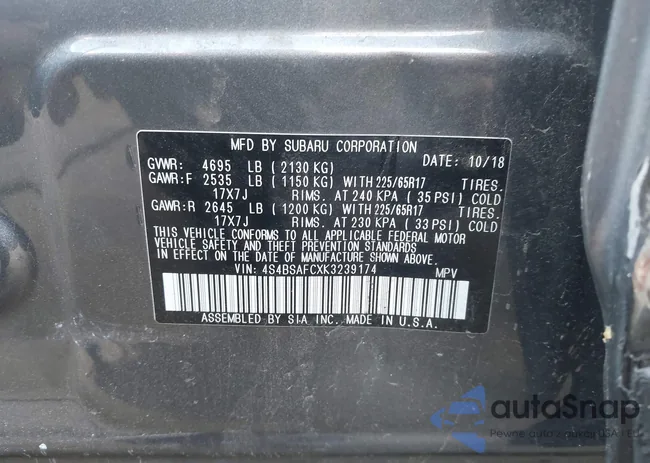 4S4BSAFCXK3239174: 42819661