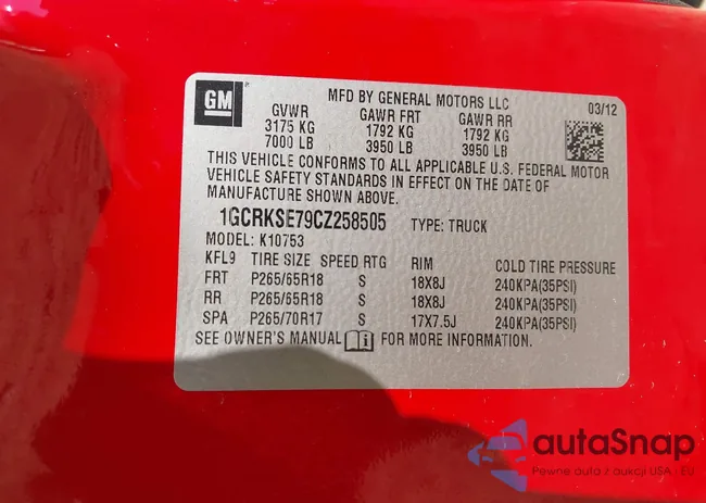 1GCRKSE79CZ258505: 42820993