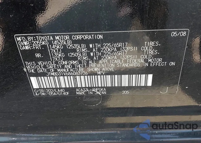 JTMBD31V686083726: 42820549