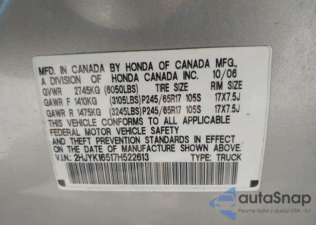 2HJYK16517H522613: 42821895