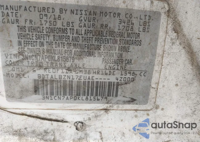 3N1CN7AP0KL815679: 42821975