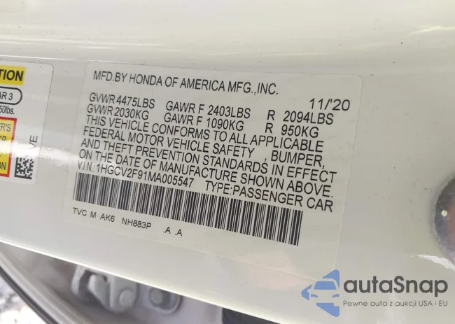 1HGCV2F91MA005547: 42822207