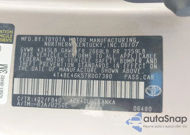 4T4BE46K57R007380: 42821496