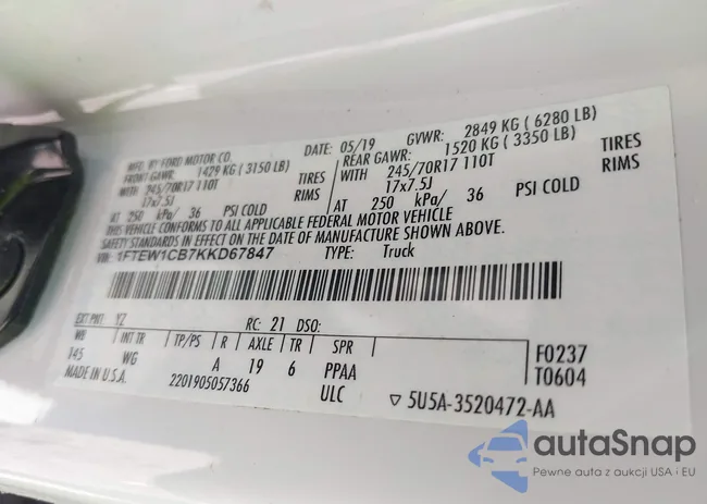 1FTEW1CB7KKD67847: 42821623