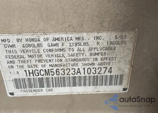 1HGCM56323A103274: 42822884