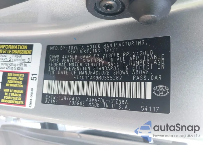 4T1C11AK9MU555362: 42823174