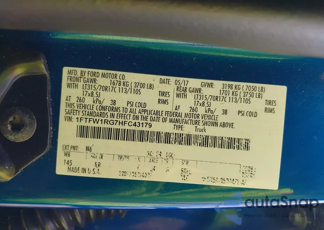 1FTFW1RG7HFC43179: 42822480