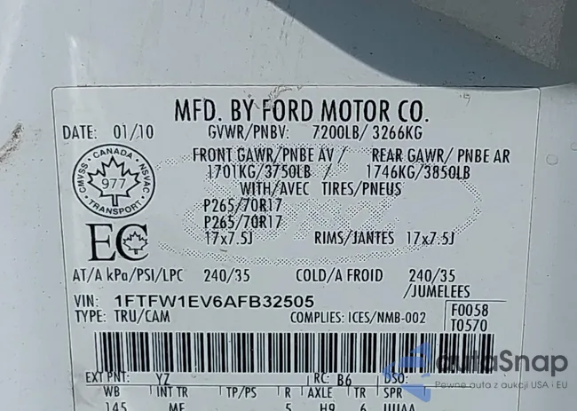 1FTFW1EV6AFB32505: 42822503