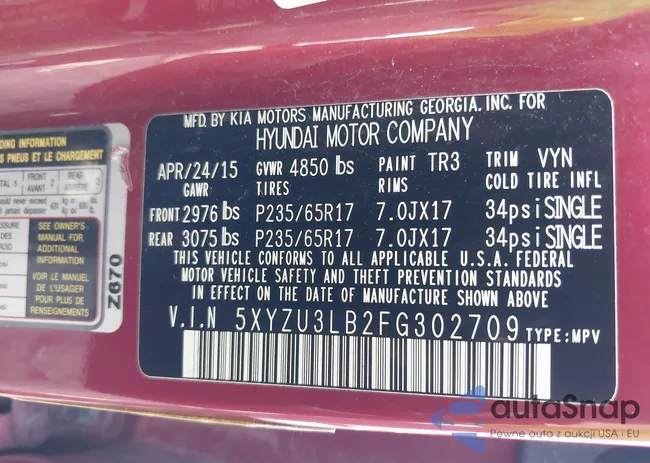 5XYZU3LB2FG302709: 42822661