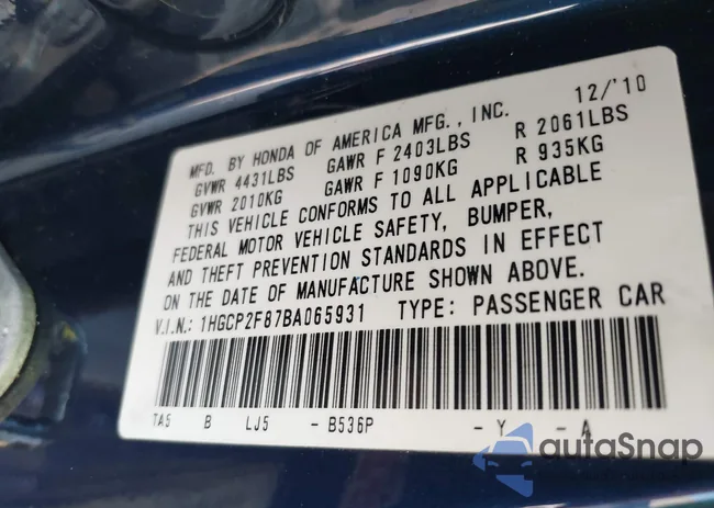 1HGCP2F87BA065931: 42823960