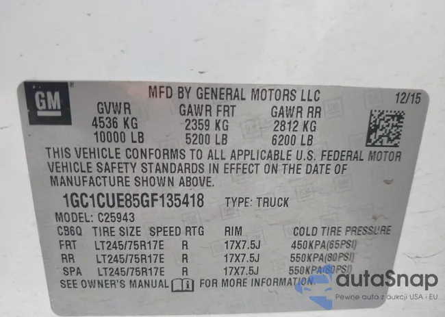 1GC1CUE85GF135418: 42824183