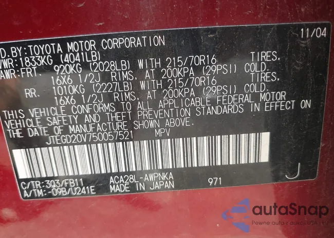 JTEGD20V750057521: 42824447