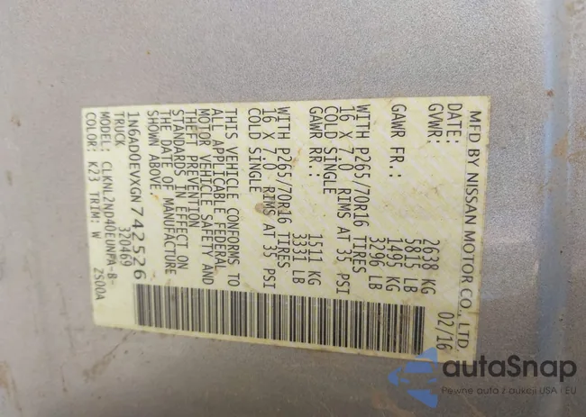 1N6AD0EVXGN742526: 42823643