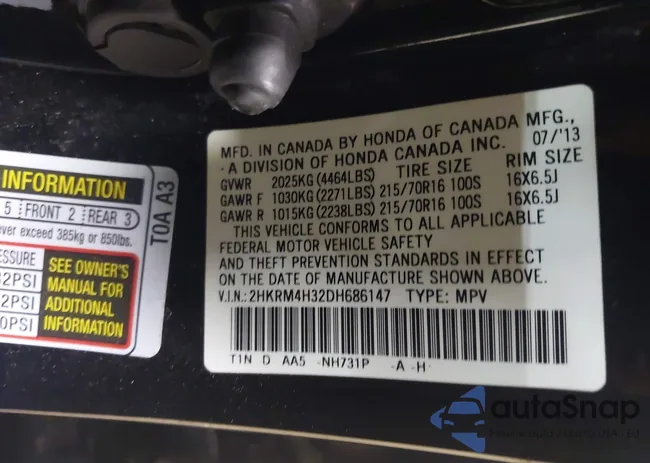 2HKRM4H32DH686147: 42825005