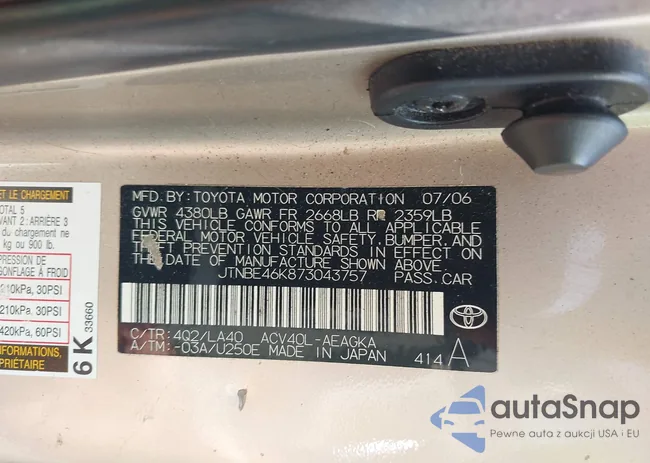 JTNBE46K873043757: 42826002