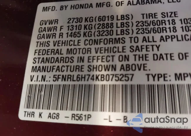 5FNRL6H74KB075257: 42826467