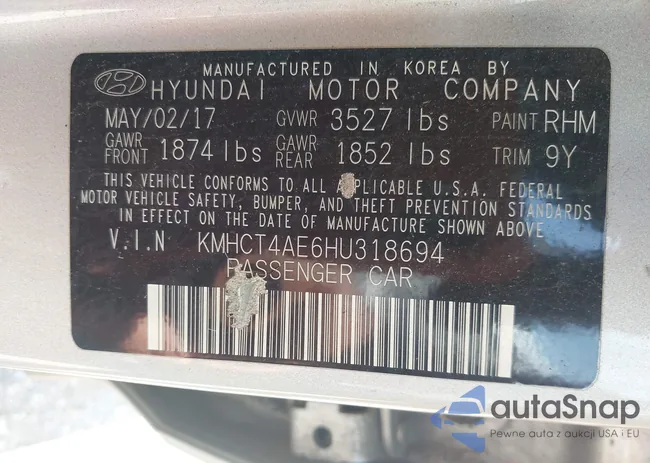 KMHCT4AE6HU318694: 42825629