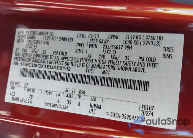 1FMCU9GX1EUA96192: 42825699