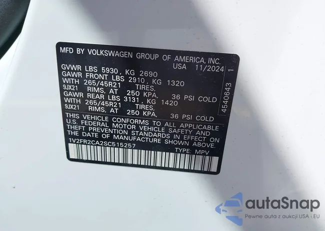 1V2FR2CA2SC515257: 42826498