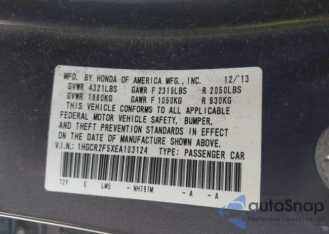 1HGCR2F5XEA103124: 42827994