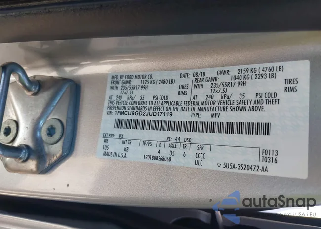 1FMCU9GD2JUD17119: 42829091