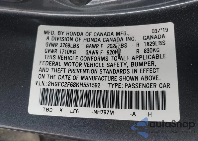 2HGFC2F68KH551592: 42829251