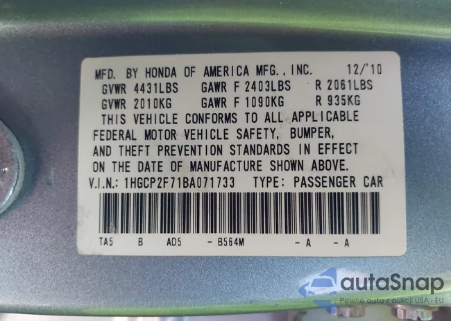 1HGCP2F71BA071733: 42828822