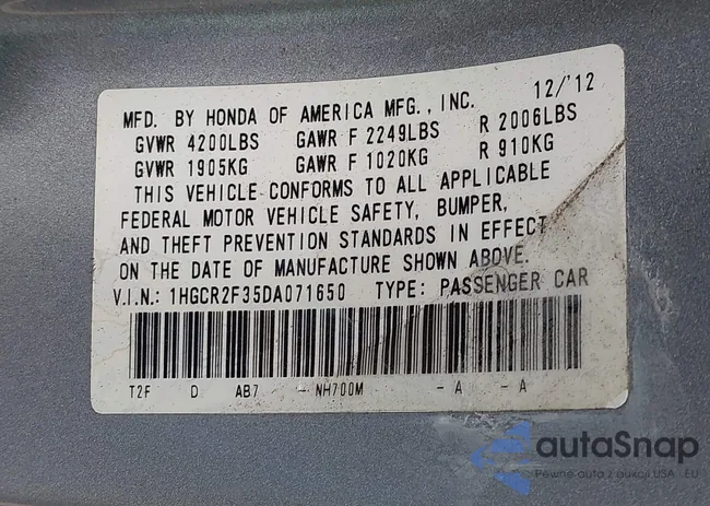 1HGCR2F35DA071650: 42830069