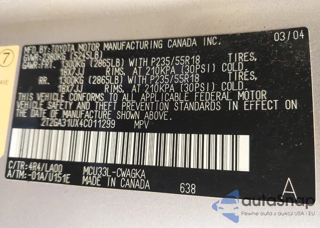 2T2GA31UX4C011299: 42830408