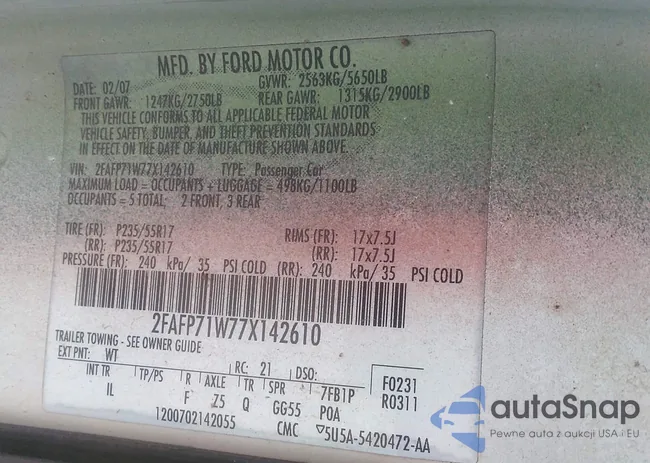 2FAFP71W77X142610: 42829600