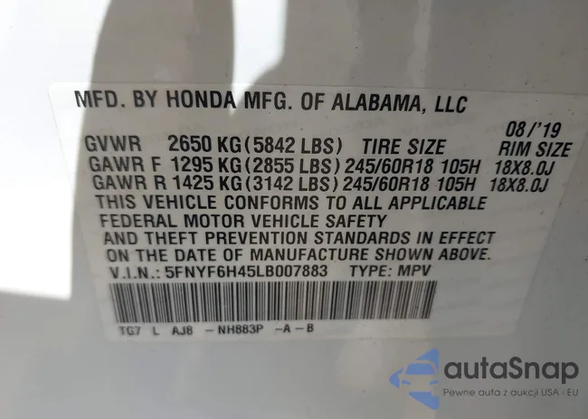 5FNYF6H45LB007883: 42829690