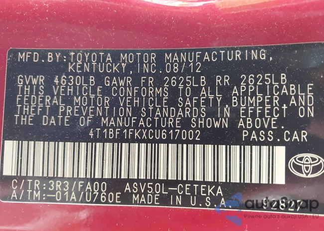 4T1BF1FKXCU617002: 42829700