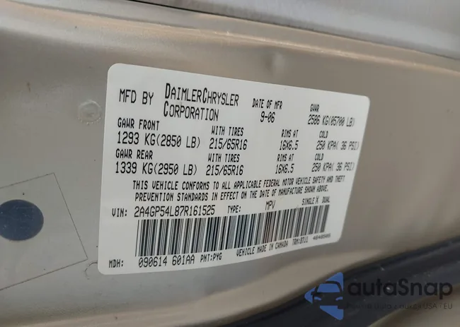 2A4GP54L87R161525: 42832065