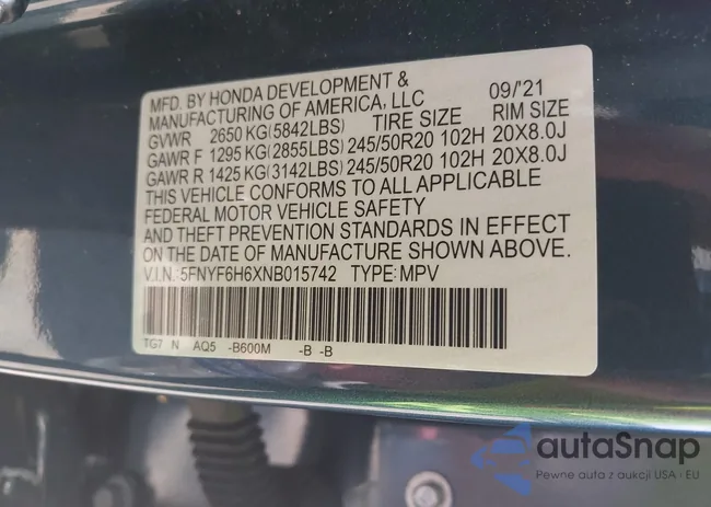 5FNYF6H6XNB015742: 42832149