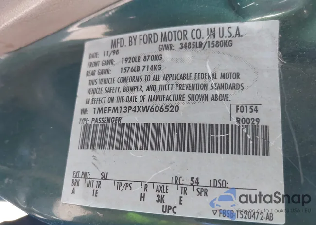 1MEFM13P4XW606520: 42832331