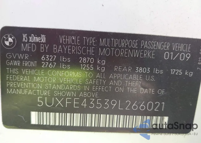 5UXFE43539L266021: 42831797