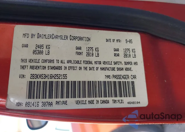 2B3KA53H16H252155: 42833018