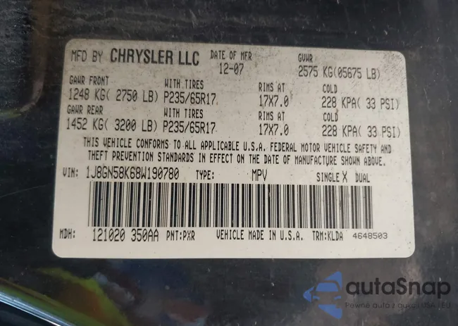 1J8GN58K68W190780: 42833261