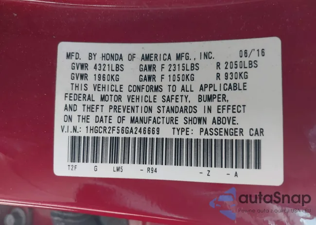 1HGCR2F56GA246669: 42833270