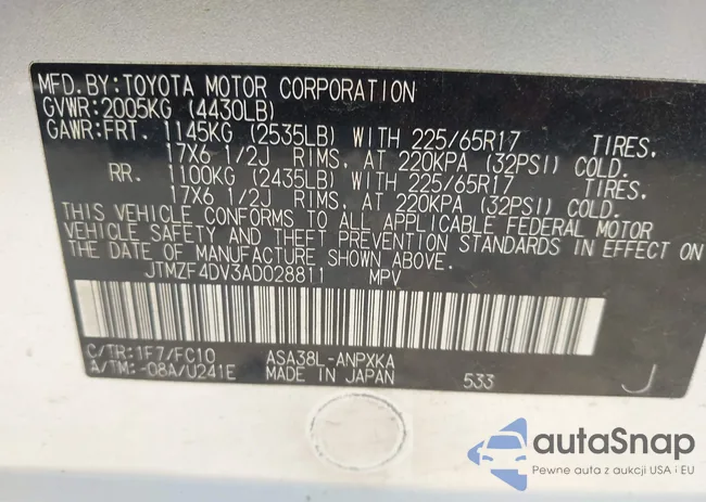 JTMZF4DV3AD028811: 42833336